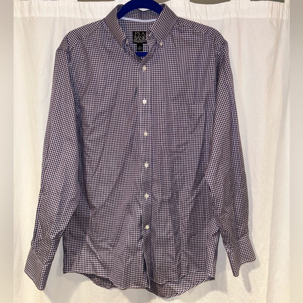 Jos A Bank Signature Collection Wrinkle Free Purple- White Button Up Shirt Small
